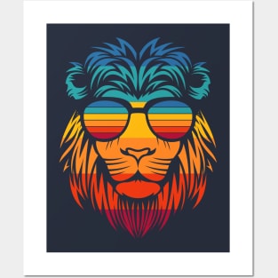 Retro Grid Gradient Lionhead with Sunglasses Posters and Art